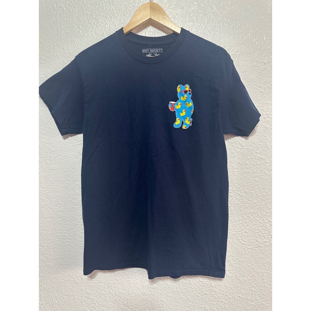 Riot Society T Shirt Navy Blue Teddy Bear Duck Drink Graphic Mens Medium